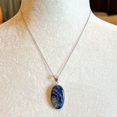 Beautiful Genuine Polished Oval Blue Lapis Lazuli Gemstone & 16” Sterling Silver Chain - Handmade Necklace. Stone Approx Size: 1.5” Long Brand New! #Gift #Gifts #Holiday #Decor #Christmas #Presents #Birthday #Present #Bestfriend #Friends #Necklaces #Bohemian #Silver #Jewelry Blue Sodalite Pendant Necklace, Adjustable Oval Blue Necklace, Adjustable Oval Blue Necklaces, Blue Adjustable Oval Necklaces, Blue Oval Pendant Necklace With Natural Stones, Blue Oval Necklace With Adjustable Chain, Blue Oval Necklace With Natural Stones, Presents Birthday, Crystal Statement Necklace