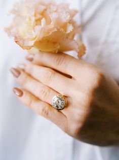 Gorgeous 5.65ct carat Collet-Set Antique Old Mine Cut Engagement Ring The Allie 5.65 ring is a VB original design made right here in NYC. The ring centers a GIA-certified 5.65-carat old mine cut diamond of S-T color, SI1 clarity. The stone is collet-set in an 18kt yellow gold setting. The ring is currently size 6 and can be resized! Why We Love It This ring is all about chunky and bold. A gorgeous, warm antique diamond is the center stone of this heavy gold look in this setting the balances anti Luxury Rose Cut Diamond Dome Ring For Anniversary, Wedding Platinum Signet Ring With Diamond Cut, Diamond White Oval Signet Ring For Wedding, Anniversary Signet Ring With Rose Cut Diamonds Round Shape, Timeless Gia Certified Halo Ring As Gift, Platinum Brilliant Cut Signet Ring For Wedding, Platinum Signet Ring With Brilliant Cut For Wedding, Wedding Platinum Signet Ring With Brilliant Cut, Classic Single Cut Diamond Rings For Proposal