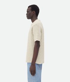 Find BOTTEGA VENETA Cotton Crochet T-shirt on Editorialist. Cotton crochet knit T-shirt. Regular fit. Color: Bone/Cloud. • Material: Cotton. Crew Neck Cotton T-shirt With Pointelle Knit, Cotton Pointelle Knit T-shirt With Crew Neck, Cotton Pointelle Knit Crew Neck T-shirt, Cream Open Knit Crew Neck Top, Relaxed Fit Knit Top With Short Sleeves, Knit Fabrication Top With Relaxed Fit And Short Sleeves, Knit Top With Relaxed Fit And Short Sleeve, Summer Pointelle Knit T-shirt With Crew Neck, Beige Crochet Top With Crew Neck