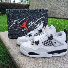 Nike Air Jordan 4 Retro Ps Military Black Shoes Brand New With Original Box 100% Authentic Beautiful Colorway Color: White/ Black Thank You For Considering Our Store! We Appreciate Your Business And Support! Please Give Me A Quote If You Are Willing Cute Nike Shoes Jordan, Air Forces Jordans, Jordan Shoes Cool, Air Jordan 4s Nike, Nike Air Jordan 4 Black Canvas, Nike Air Jordan 4 Retro Blue, Air Jordan Retro 4s, Jordan 4s Blank Canvas, Air Jordan Black White Grey