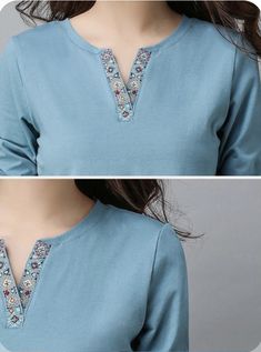 Simple Neck Shapes For Kurti, Blue Churidar, Chudi Neck Designs, Detail Couture, Salwar Neck Designs, Churidar Designs, Simple Kurta Designs