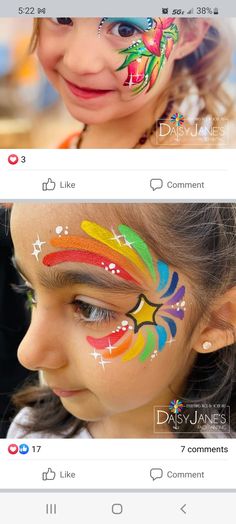 Halloween Cute Face Paint, Birthday Face Painting, Back To School Face Paint, Rainbow Dash Face Paint, Easy Carnival Face Painting Ideas, Rainbow Face Paint Easy, Fairy Face Paint Easy For Kids, Facepainting Ideas Adults, Sunshine Face Paint