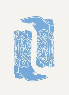 a white and blue cowboy boot with the letter q on it's back side