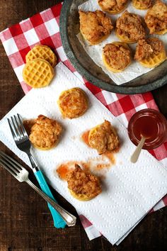 fried chicken and waffles on a table