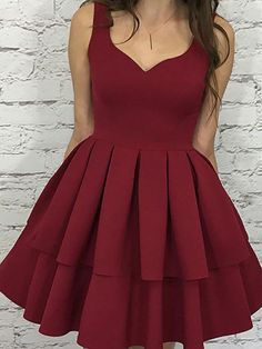 2019 A-Line Satin Straps Layers Short Burgundy Homecoming Dresses Satin Prom Dress Short, Simple Prom Dress Short, Burgundy Formal Dress, Custom Made Prom Dress, Short Satin Dress, Short Graduation Dresses, Burgundy Homecoming Dresses, Layers Short, School Dance Dresses