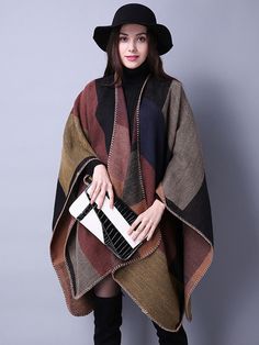 Imitation Cashmere Jacquard Tasseled Shawl Scarf BLACK-FREE SIZE Poncho Pullover, Winter Poncho, Plaid Shawl, Plaid Poncho, Cashmere Poncho, Capes For Women, Poncho Style, Maxi Dress Cocktail, Poncho Cape