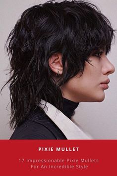 Mullet Ideas, Mullet Shag, Non Binary Haircuts, Pixie Mullet, Black Pixie, Rock Hairstyles, Shaggy Short Hair, Mullet Haircut, Edgy Short Hair