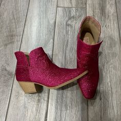 Never Worn. No Tags Attached. Pink Ankle-high Heels For Fall, Casual Glitter Boots With Round Toe, Pink Round Toe Heels For Fall, Fall Pink Round Toe Heels, Pink Low Heel Boots For Fall, Pink Ankle Boot Heels For Fall, Casual Glitter Party Boots, Casual Glitter Boots For Party, Spring Party Booties With Block Heel