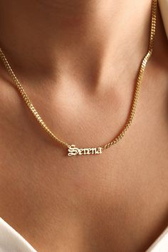 "14K Gold Name Necklace, Cuban Chain Necklace, Personalized Necklace, Name Plate Necklace with Curb Chain, Necklace for Men for Women - 14k gold Nameplate Necklaces one of the most loved designs by our customers. - Great Dainty necklace as Valentines Day gift, Christmas Gift, birthday gift, mothers day gifts or any special occasion. - Personalize a timeless, dainty and chic initial name necklace for yourself now. - All our minimalist necklaces %100 custom made by hand with Love and Care in our w Gold Cuban Link Name Necklace, 14k Gold Curb Chain Nameplate Jewelry, Anniversary Nameplate Jewelry With Curb Chain, 14k Gold Figaro Chain Nameplate Jewelry, 14k Gold Name Necklace With Curb Chain As Gift, 14k Yellow Gold Name Necklace With Curb Chain, Yellow Gold Figaro Chain Nameplate Necklace, Nameplate Necklace Gold, Minimalist Necklaces