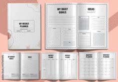 a set of planner pages with the text my daily goals written on each page in black and white