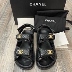 New Chanel Dad Sandals 24 S Collection With Gold Hardware Complete Set Rare Item Chanel Dad Sandals, Dad Sandals, Wealthy Women, Chanel Casual, Chanel Sandals, Christian Louboutin Women, Gucci Men Shoes, New Dads, Dolce And Gabbana Man