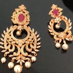 Has Pearls Red And White Stones . Premium Quality. Worn Only Once. Locket Earrings, White Stones, Bollywood Style, Indian Bollywood, White Stone, Bollywood Fashion, Earrings Set, Locket, Earring Set