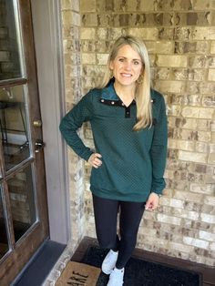 This sweater is so cozy and comfortable while also not being too thick and heavy! I love it with leggings and my favorite sneakers! Newly Pregnant, Pullover Shirt, Mom Outfits, Mom Blogs, Money Saving, Pullover Sweatshirts, I Love It, Perfect Outfit, Running Errands