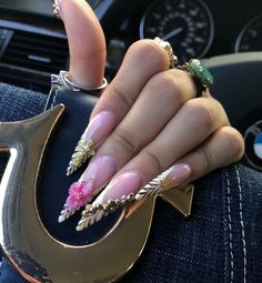 Long Almond Nails, Pinned Post, Jungle Vibes, Colored Acrylic Nails, Stiletto Nails Designs, French Acrylic Nails, Classy Acrylic Nails, Long Acrylic Nails Coffin