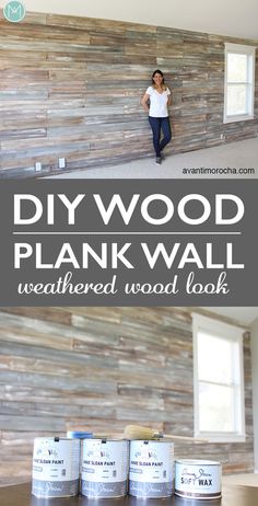 the diy wood plank wall is so easy to make and looks great in any room