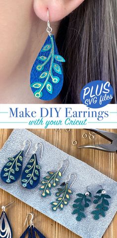 an advertisement for make diy earrings with your cricut