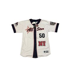 Nwt Vintage Mega Usa All Stars New York Baseball Jersey Size 2xl. White Star Logo Top For Streetwear, White Tops With Star Logo For Streetwear, Casual White Top With Star Patch, White Casual Top With Star Patch, White Star Print Top For Streetwear, Vintage Baseball Jersey, Astros T Shirt, Ny Baseball, Jersey Baseball