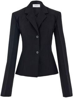 black wool blend notched lapels front button fastening split long sleeves buttoned cuffs fitted waistline straight hem Open Sleeves, Pleated Sleeves, Open Sleeve, Cropped Blazer, Black Blazers, Black Wool, Blazers For Women, Outerwear Women, Salvatore Ferragamo