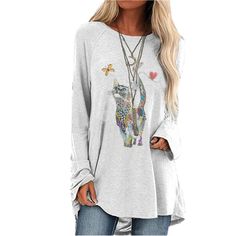 Women's T-Shirt Cute Colorful Cat Print Crew Neck Long Sleeve Top Spring Funny Print Long Sleeve Tops, Trendy Crew Neck Top With Cat Print, Spring Long Sleeve Tops With Funny Print, Trendy Top With Cat Print And Crew Neck, Casual Crew Neck Top With Cat Print, Multicolor Cat Print Tops For Summer, Summer Multicolor Cat Print Tops, Casual Long Sleeve Tops With Cat Design, Multicolor Long Sleeve Top With Cartoon Print