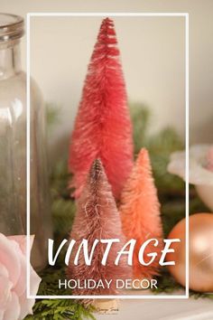 vintage holiday decor with pink and orange trees