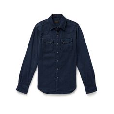 KAPITAL's Western shirt has been made in Japan from hardwearing cotton that's dyed a rich indigo. It's ribbed and intricately stitched for texture and lightly faded at the seams for a lived-in finish. The pointed yoke, angled flap pockets and snap-fastenings are hallmarks of the style. Unstructured Indigo Button-up Shirt, Dark Wash Cotton Tops With Buttons, Washed Blue Cotton Workwear Shirt, Washed Blue Cotton Shirt For Workwear, Washed Blue Cotton Shirt For Work, Dark Wash Cotton Top For Fall, Indigo Shirt For Workwear In Fall, Dark Wash Cotton Shirt For Work, Classic Dark Wash Cotton Tops