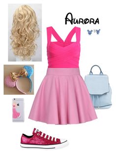 a pink dress and converse shoes with accessories