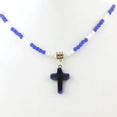 Blue Cats Eye Cross Pendant with Blue and White Cats Eye Necklace, Glass Cross P Spiritual Blue Cross Pendant Necklace, Blue Cross Spiritual Necklace, Blue Adjustable Cross Necklace, Adjustable Blue Cross Necklace, Cat Eye Necklace, Glass Cross, Gold Glam, Sedona Az, Trending Necklaces