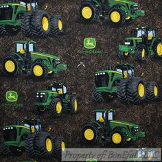 many green and yellow tractors are on the ground