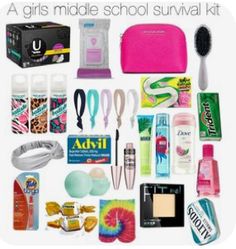 Middle School Survival Kit, Girl Survival Kits, School Organization For Teens, School Locker Organization, Schul Survival Kits, School Doodle, Escuela Diy, School Emergency Kit, Middle School Survival