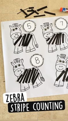 zebra strip counting activity for kids to practice counting with the numbers 1 - 5 on paper