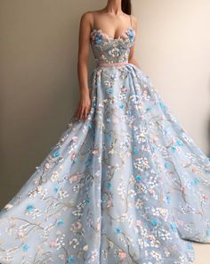 Fairy Collection, Flower Prom Dress, Gala Gowns, Light Blue Prom Dress, Princess Prom Dresses, Gaun Fashion, 파티 드레스, Spaghetti Strap Prom Dress, Sweetheart Prom Dress