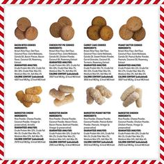 a poster with different types of cookies and their names in red and white striped paper