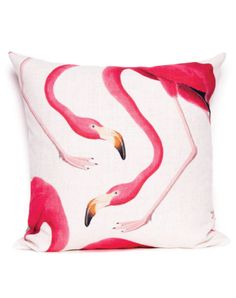 the pink flamingos are on this pillow