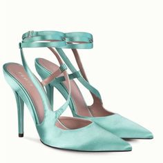 Brand New Fenty Date Night 80, Mint Green Heels In Size 38 Comes In Original Packaging Includes Extra Hardware And Both Dust Bags Date Night Heels, Mint Green Heels, Fenty Shoes, Mint Heels, Mint Green Shoes, Green Heels, Savage X Fenty, Satin Heels, Famous Fashion