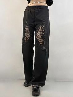 Butterfly Cutout Straight Leg Pants - AnotherChill Butterfly Outfit Aesthetic, Trendy Teen Fashion, Y2k Inspired Outfit, Butterfly Cutout, Diy Pants, Outfit Grunge, Street Punk, Diy Fashion Clothing, Clothing Sites