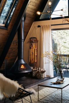 a living room with a fire place in it