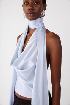 Cowl Neck Halter Top – Orseund Iris Silk Casual Outfit, Oresund Iris Top, Soft Elegant Outfit, Draped Top Outfit, Cowl Draping, Silk Top Outfit, Halter Top Outfit, Draped Tops, Convertible Clothing