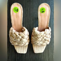 Rafetta Natural Fiber Slip On Open Toe Heels ~ 3 Inch Heels ~ Cream Color *Please Note Rafetta Is A Natural Fiber. Casual Beige High Heel Heels, Casual Beige High Heels, Heels 3 Inch, Slip On Heels, Open Toe Heels, 3 Inch Heels, Guess Shoes, Natural Fibers, Cream Color