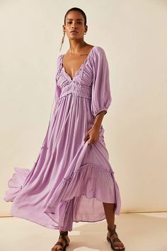 You're A Jewel Maxi | Free People Luxury Purple Bohemian Maxi Dress, Flowy Bohemian V-neck Maxi Dress, Free People Feeling Groovy Maxi Dress, Flowy Free-spirited Summer Maxi Dress, Asymmetrical Tiered Skirt, Billowy V-neck Maxi Dress With Gathered Sleeves, Free People Maxi, Black Floral Maxi Dress, Free People Maxi Dress