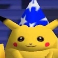 the pikachu is wearing a party hat