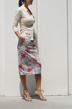 "ArtAffect signature, High Waist Skirt is created with attention to details Fit is figure flattering with 4\" wide waist band This beautiful pencil skirt is made of medium weighted fabric with hint of stretch for easy move It has beige and gray undertone background with toned down orange, green and white flower pattern Classic pencil skirt length makes it to dress up for special occasion Figure flattering fit for work- ready look and even more -Long and lean silhouette -Tailored Fit -Drops below Bridesmaid Skirt, Black Ruffle Skirt, Tango Skirt, Skirt Office, Bridesmaid Skirts, Work Skirt, Skirt Images, Plus Size Skirt, Skirt Plus Size