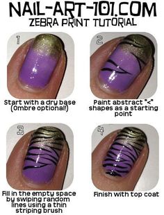 20 Tutorials for Stylish Nails Zebra Nail Designs, Zebra Nail Art, Nailart Tutorial, Print Nail Art, Zebra Print Nails, Zebra Nails, Print Nails, Animal Print Nails, Nail Swag