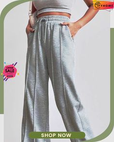 Casual Loose Jersey Sweatpants Women's Outfits By Occasions, Gray Pants, Sleep And Loungewear, Home Page, Wide Leg Pants, Casual Women, Wide Leg, Lounge Wear, Sweatpants