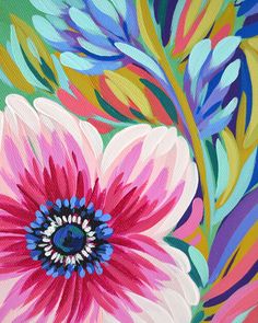 an image of a flower painted on canvas