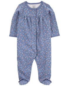 Baby Floral Snap-Up Cotton Sleep & Play - Carter's | Carter's Super Soft Long Sleeve Onesie For Playtime, Super Soft Cotton Onesie For Sleepover, Cotton Onesie For Sleepover, Soft Cotton Onesie For Sleep, Cotton Onesie For Sleep, Soft Cotton Onesie For Bedtime, Soft Cotton Bedtime Onesie, Playful Long Sleeve Bodysuit For Bedtime, Cute Long Sleeve Bodysuit For Bedtime