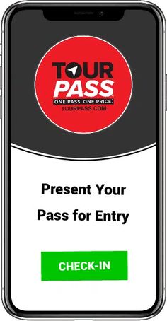 a cell phone with the tour pass app open on it's screen and text, check - in