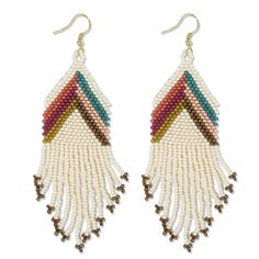 PRICES MAY VARY. Colorful Beaded Earrings: Handmade with a dynamic blend of muted seed beads in a chevron pattern, these earrings capture the essence of boho style. The flowing design adds movement & vibrancy to your look, perfect for making a bold fashion statement. Handcrafted Boho Earrings: Each pair of Elise tassel earrings is meticulously handmade by skilled artisans. The earrings are crafted using high-quality glass beads and brass, ensuring that they are both beautiful and durable wearabl Christmas Seed Bead Earrings Patterns, Chevron Earrings, Earrings Patterns, Bead Fringe, Handmade Earrings Beaded, Beaded Earrings Patterns, Long Fringe, Deck Ideas, Triangle Earrings