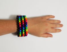 Rainbow and Black Stripe Kandi Cuff - Etsy Brasil Kandi Kid, Kandi Ideas, Kandi Cuff, Kandi Bracelets, Corpus Christi Tx, Pony Beads, Things To Buy, Black Stripes, Rope Bracelet