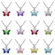 Made In USA! Lifetime Manufacturer Warranty For DefectsColor rich fine jewelry for children! This girls necklace is crafted of sterling silver and features a beautiful butterfly pendant, the butterfly's wings are formed with four colorful cubic zirconias to simulate 12-month birthstone. The trace chain is 15 inches with lobster claw clasp. A delicate gift to celebrate your little girl's birthday or any special occasion. Age (Yrs): 0-10 (Age recommendation is approximate) Metal: 925 Sterling Silv Sterling Silver Butterfly Birthstone Jewelry, Silver Cubic Zirconia Butterfly Necklace, Butterfly Charm Jewelry For Birthday, Silver Butterfly Jewelry With Birthstone, Silver Butterfly Necklace For Birthday, Silver Butterfly Jewelry For Birthday, Silver Butterfly Jewelry For Birthdays, White Cubic Zirconia Butterfly Necklace Gift, White Gold Cubic Zirconia Butterfly Necklace As Gift