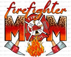 firefighter mom with two axes and flames